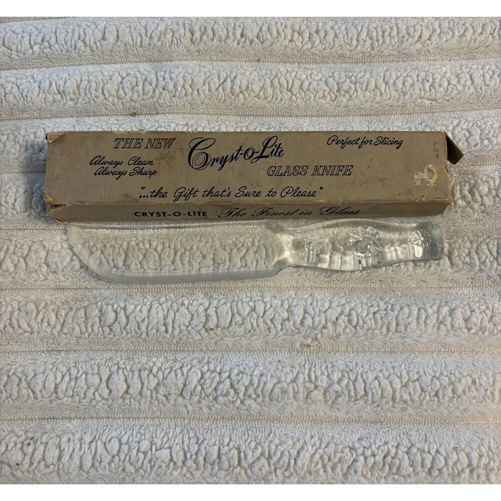 Vintage Cryst-o-Lite Clear Glass Knife 3 Flower Design Fruit & Cake Original Box